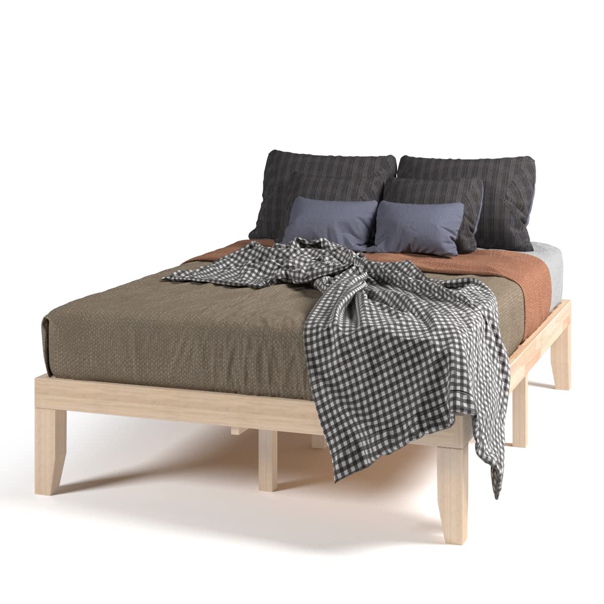 KOMFOTT 14 Inches Wood Platform Bed Frame, Solid Wood Mattress Foundation with Rubber Wood Frame