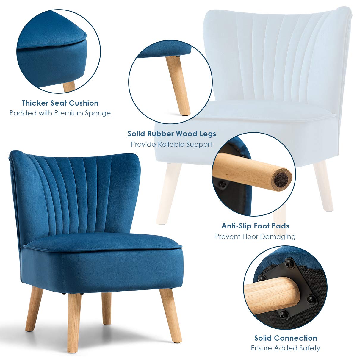 KOMFOTT Velvet Accent Chair, Upholstered Modern Sofa Chair with Wood Legs & Thickly Padded