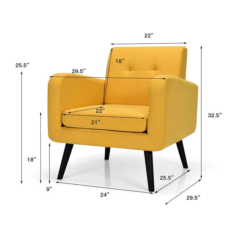 KOMFOTT Modern Upholstered Accent Chair w/ Rubber Wood Legs | Linen Fabric Single Sofa