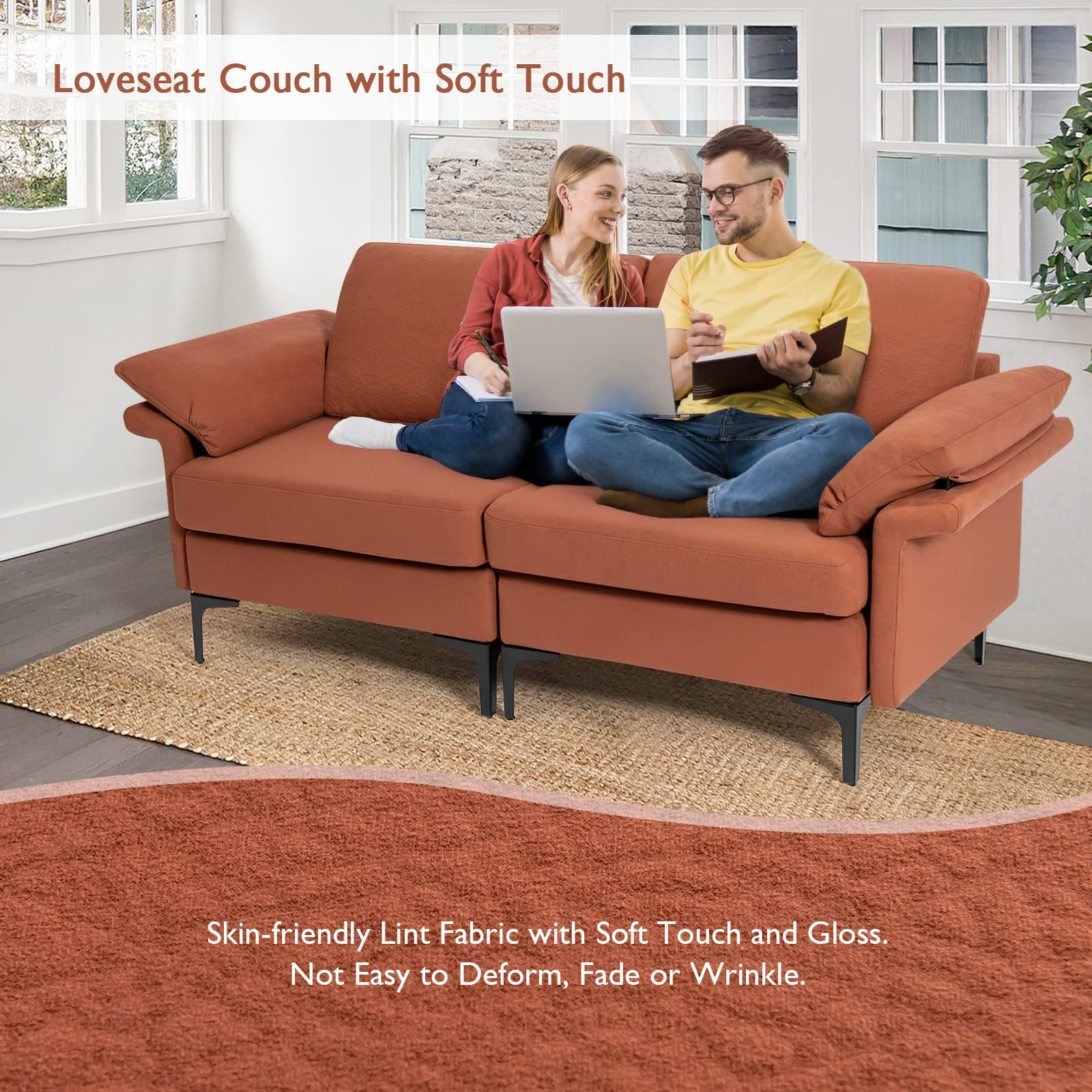 KOMFOTT 72.5" Loveseat Sofa Couch, Modern Love Seat with Removable Armrest Pillows