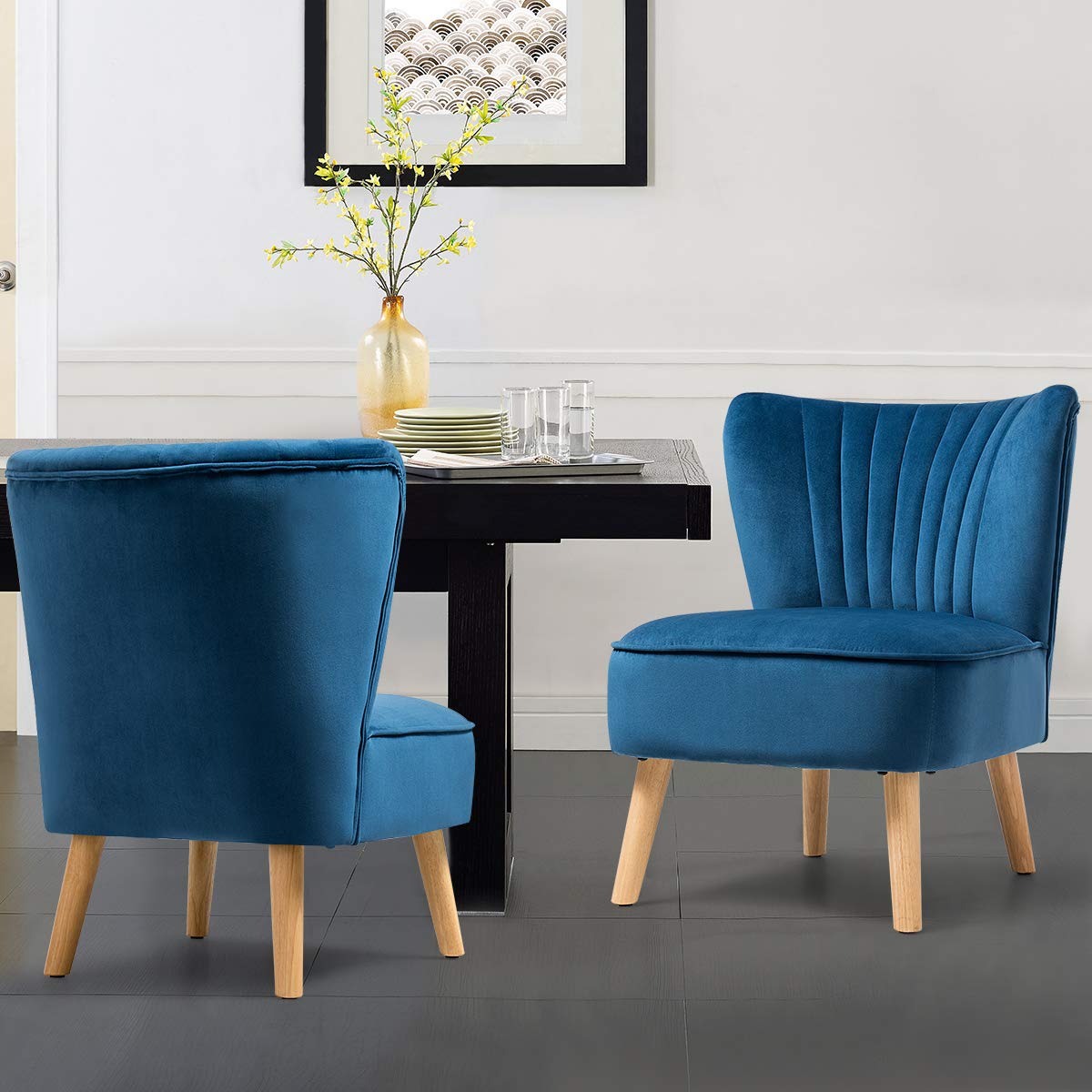 KOMFOTT Velvet Accent Chair, Upholstered Modern Sofa Chair with Wood Legs & Thickly Padded