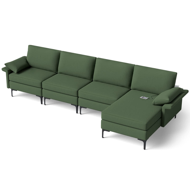 KOMFOTT 130.5 Inch Extra Large Convertible Sectional Sofa with Reversible Chaise Lounge, 3-Hole Outlets & 4 USB Ports