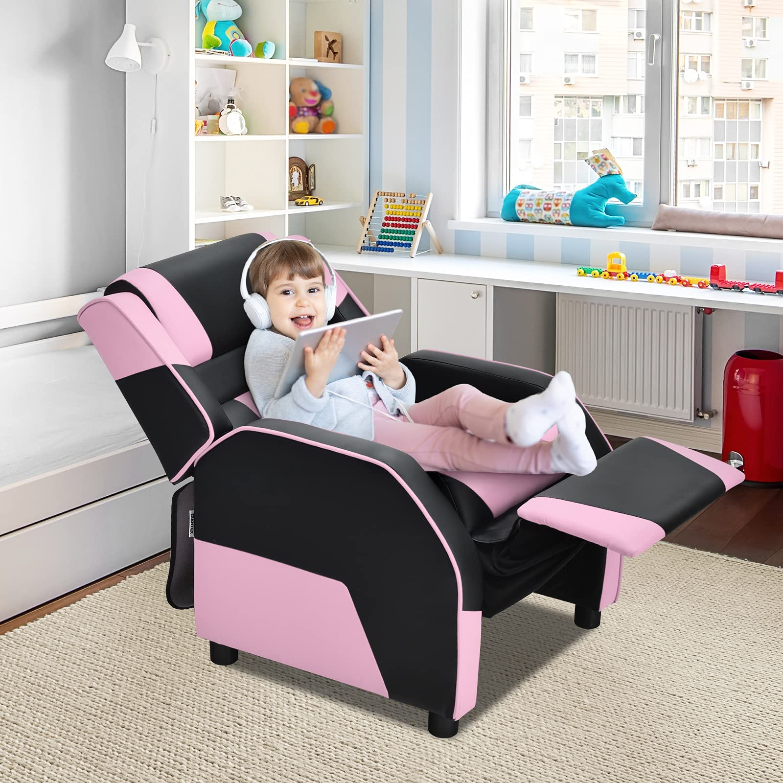 Komfott Kids Recliner, Racing Style Sofa with Headrest and Lumbar Support