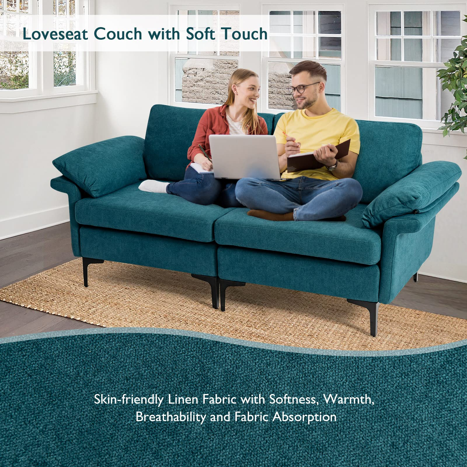 KOMFOTT 72.5" Loveseat Sofa Couch, Modern Love Seat with Removable Armrest Pillows