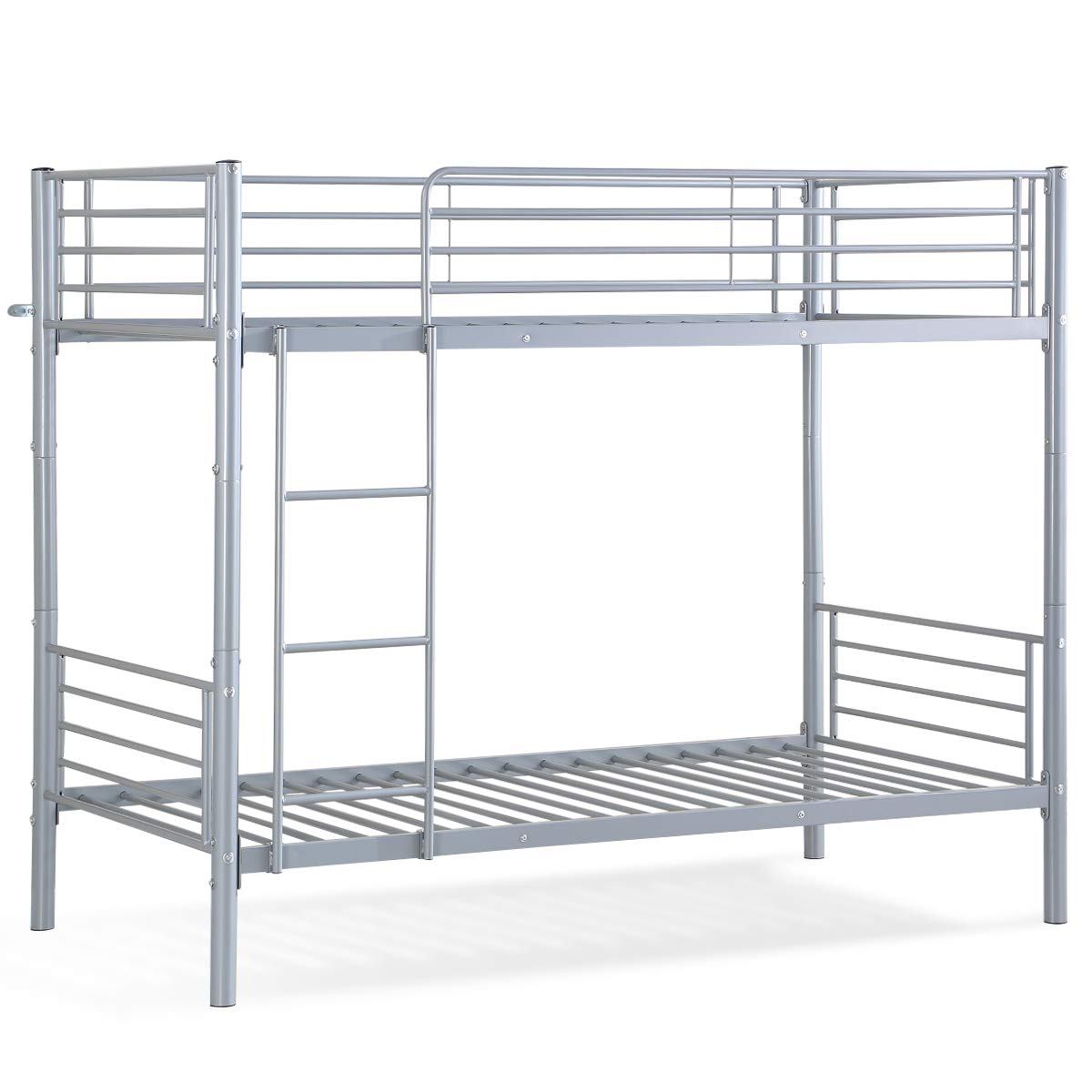 Metal Bunk Bed Twin Over Twin, Removable Ladder and Safety Guard Rails, for Kids Adult Children