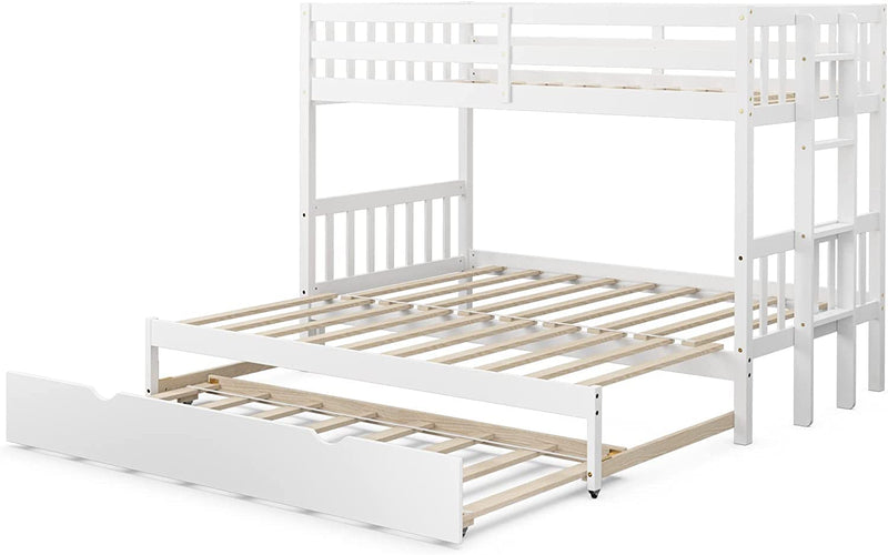 KOMFOTT Twin Over Pull-Out Bunk Bed with Trundle,  Solid Wood Bunk Bed with Ladder and Safety Rail