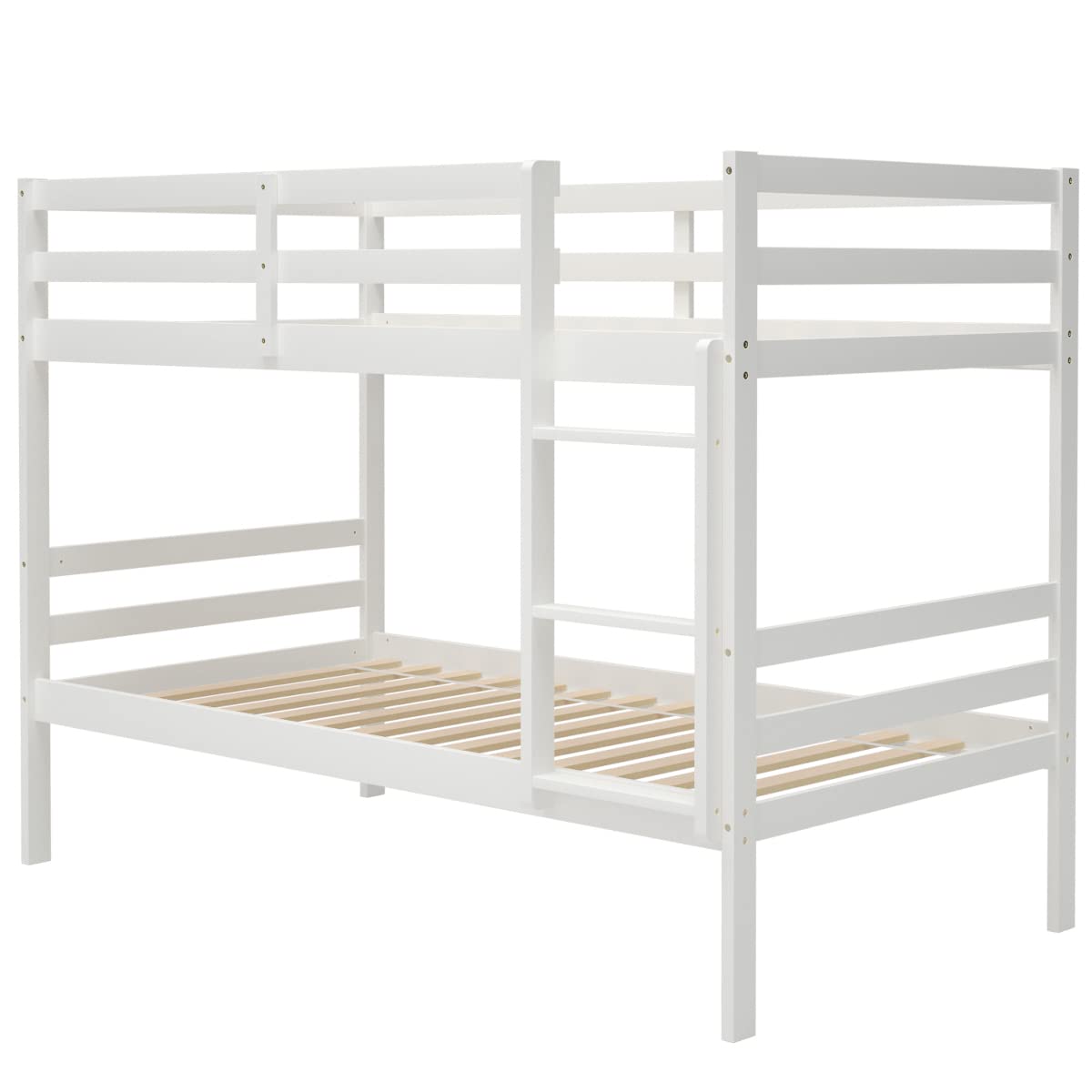 KOMFOTT Wood Bunk Bed Twin Over Twin with Ladder & Safety Guardrail