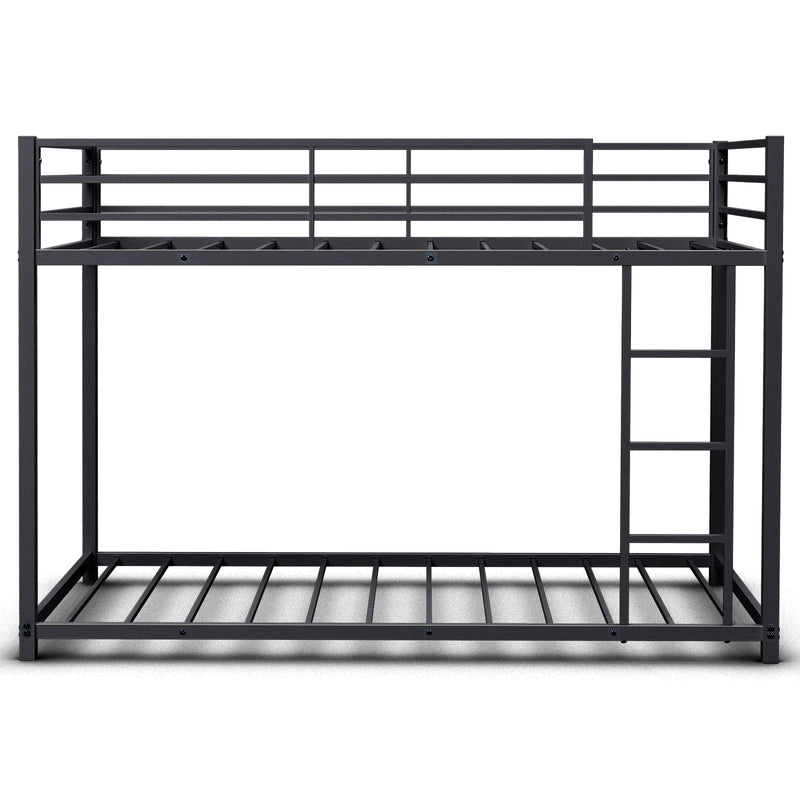 KOMFOTT Bunk Bed Twin Over Twin Metal Bed - Sturdy Steel Bed Frame with Stairs and Guard Rails Heavy Duty Space