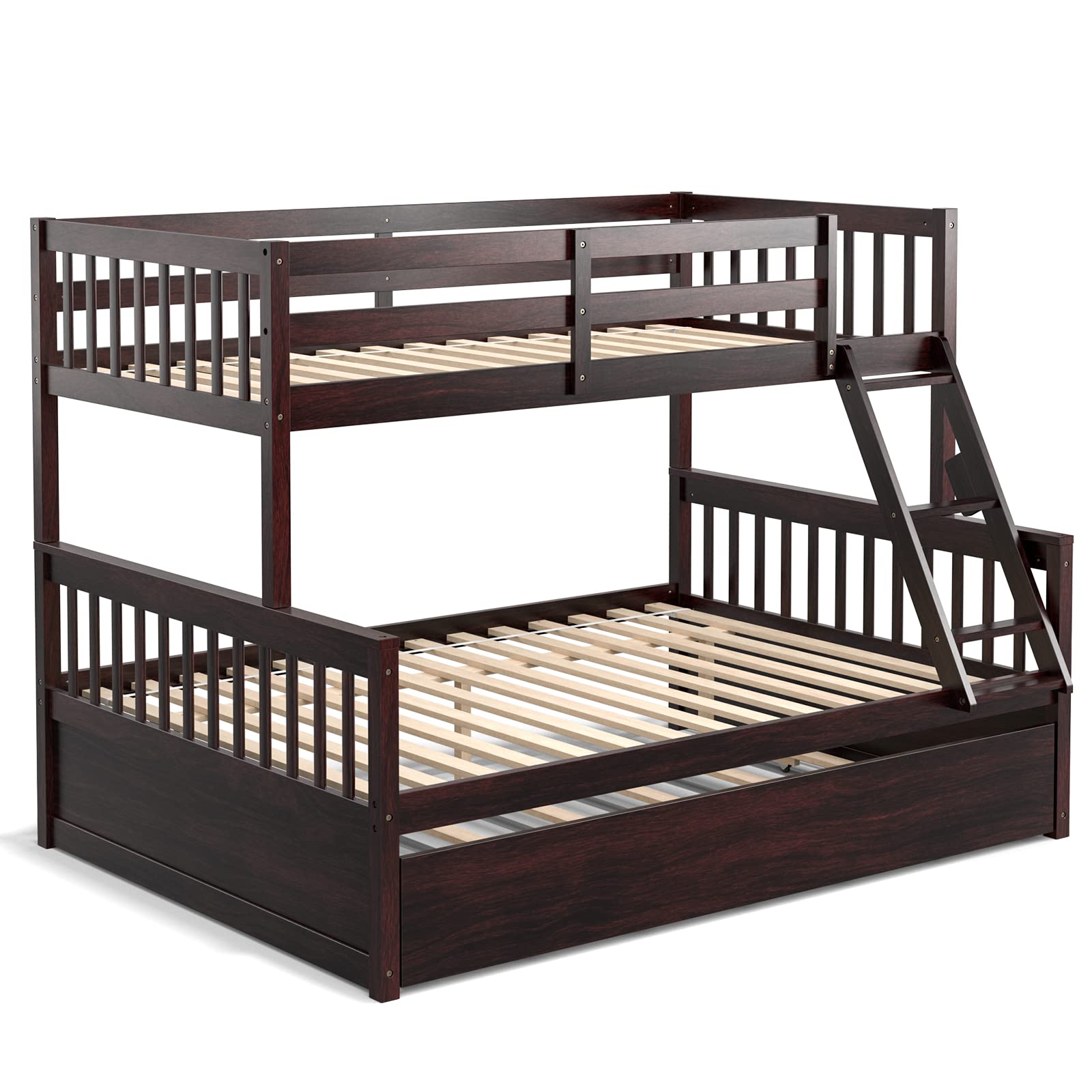 KOMFOTT Wood Twin Over Full Bunk Bed Frame with Solid Pine Wood Frame