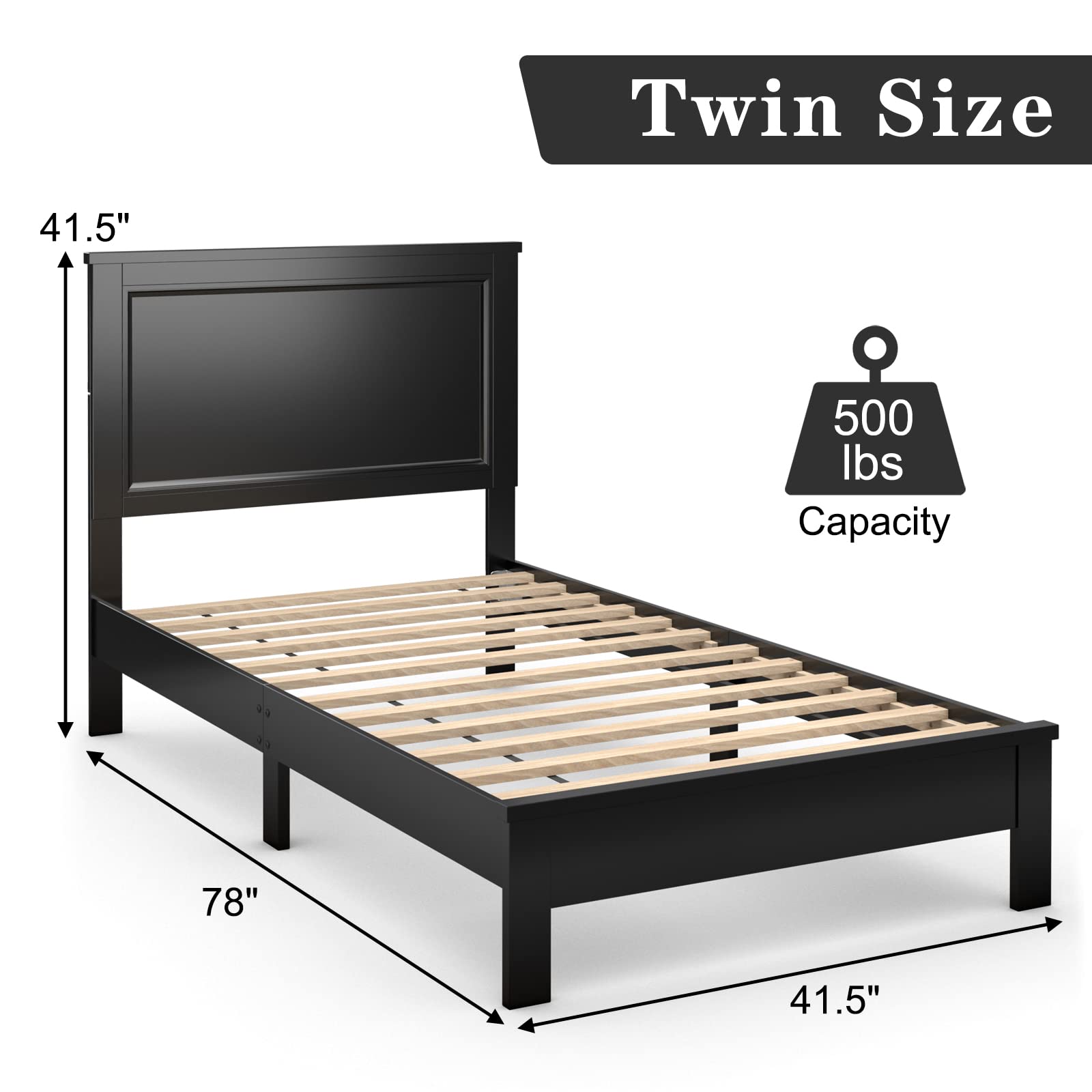 KOMFOTT Wood Platform Bed Frame with Headboard, Wooden Slat Support & Under Bed Storage