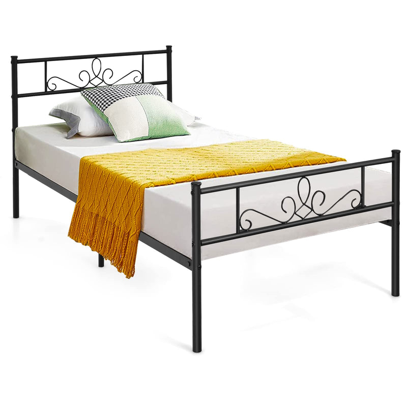 Metal Bed Frame, Modern Platform Bed w/ Decorative Headboard & Footboard