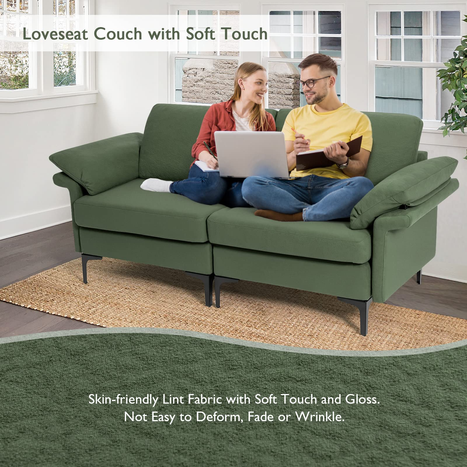 KOMFOTT 72.5" Loveseat Sofa Couch, Modern Love Seat with Removable Armrest Pillows