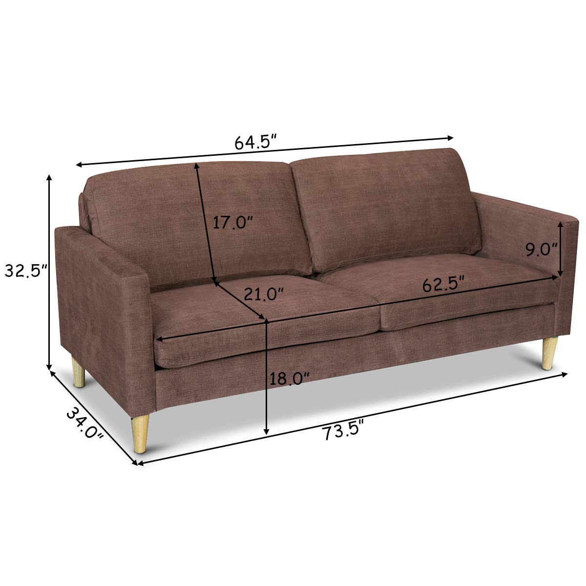 KOMFOTT Modern Upholstered Fabric Accent Futon Sofa Bed w/Wood Leg and Armrest