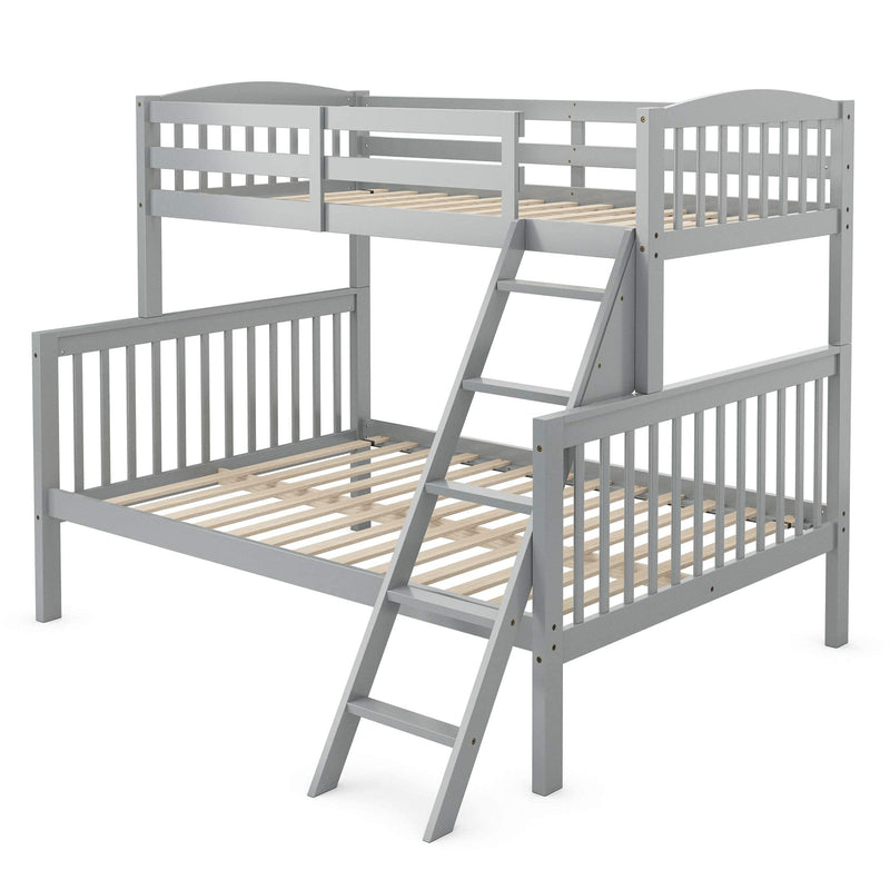 KOMFOTT Solid Rubber Wood Bunk Loft Bed Frame with Ladder and Guardrail, for Teens and Kids