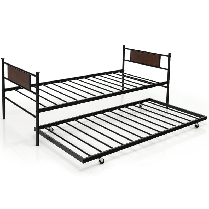KOMFOTT Twin Metal Daybed with Trundle, Twin Size Sofa Daybed Frame, Heavy-Duty Steel Slats Support Platform Bed