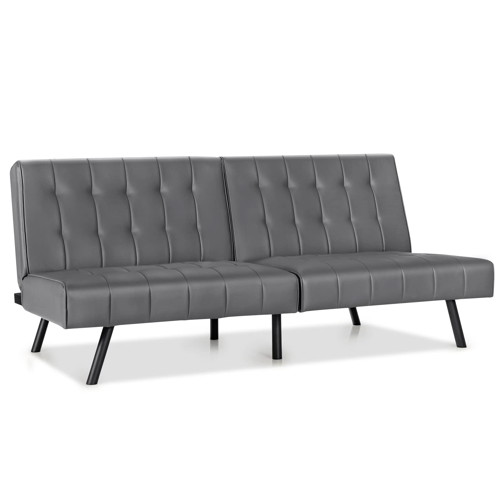 KOMFOTT Faux Leather Futon Sofa Bed with Adjustable Backrest