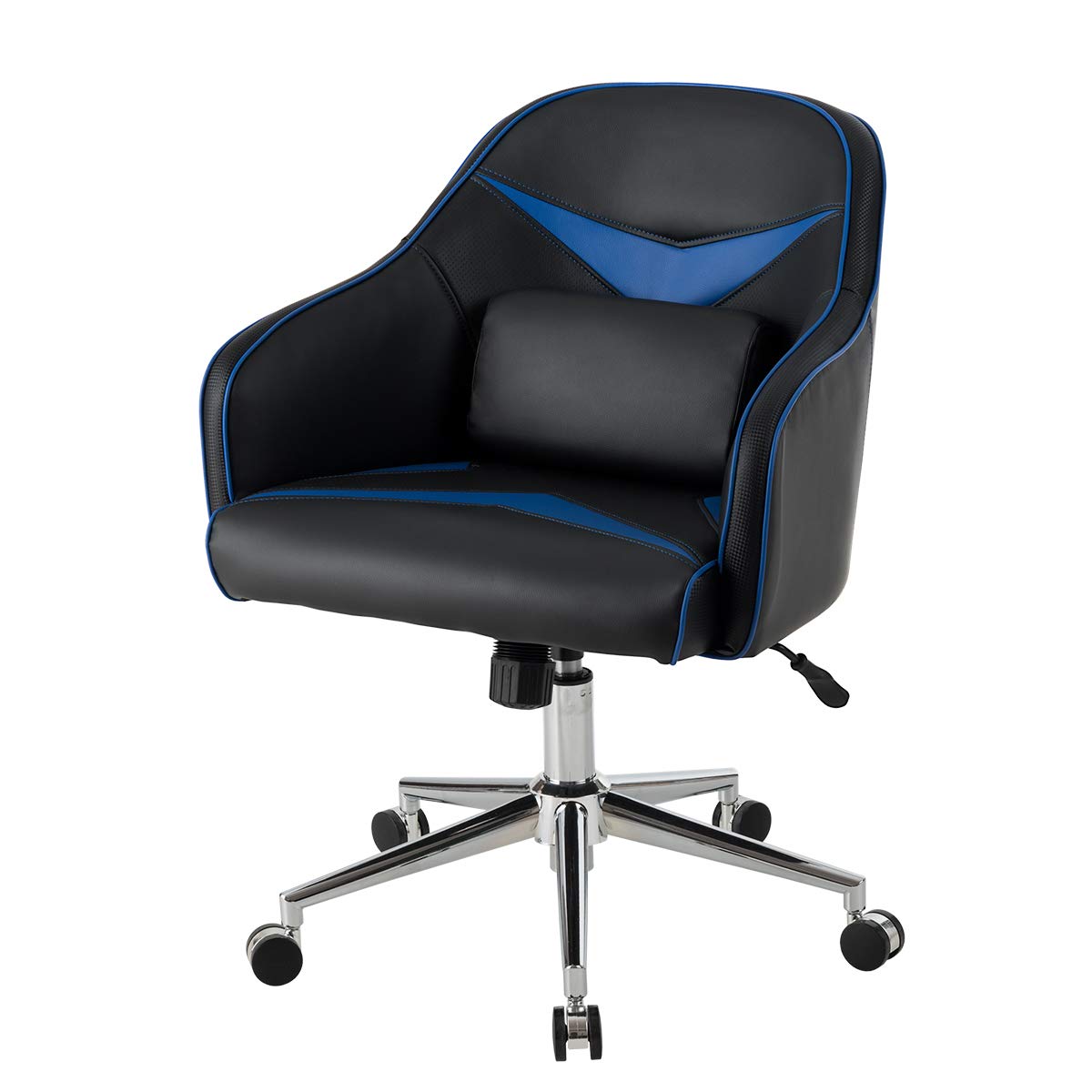 Komfott PU Leather Gaming Chair, Adjustable Height Mid-Back Armchair w/Massage Lumbar Pillow