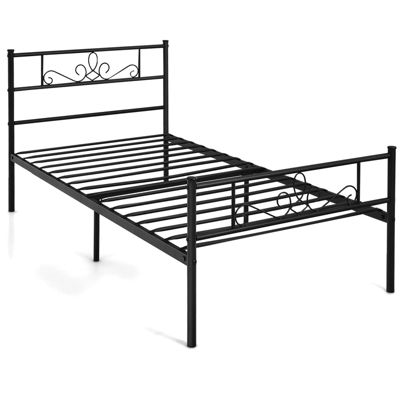 Metal Bed Frame, Modern Platform Bed w/ Decorative Headboard & Footboard