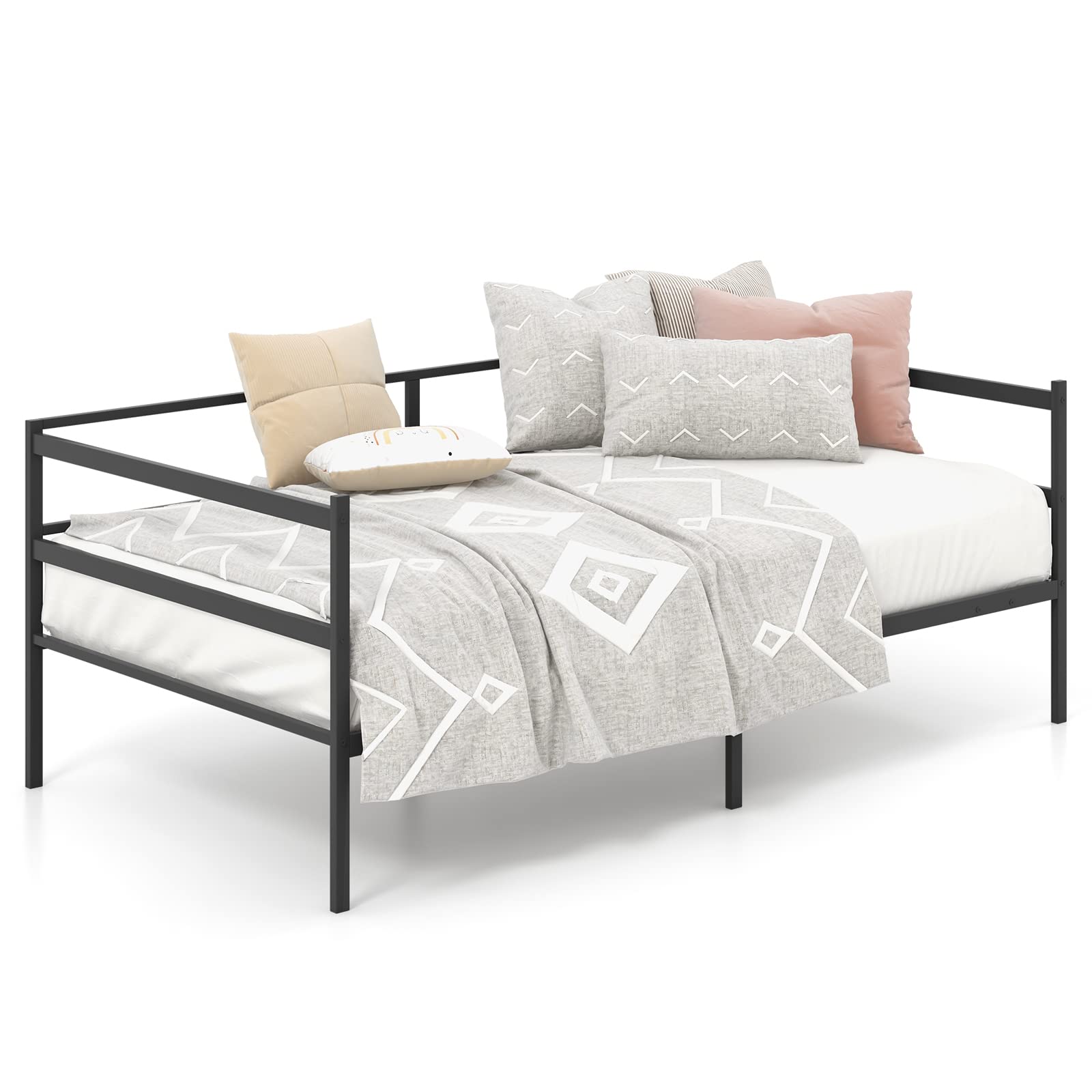 KOMFOTT Twin Size Metal Daybed Frame, Heavy-Duty Metal Slats Support Platform Bed