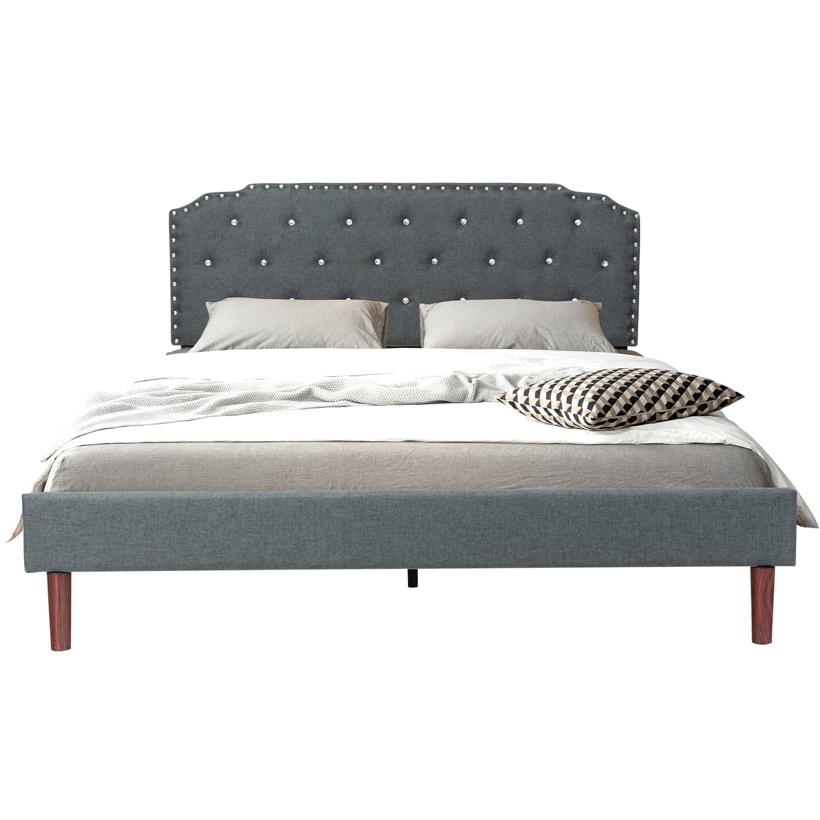 Upholstered Bed Frame w/ Adjustable Headboard