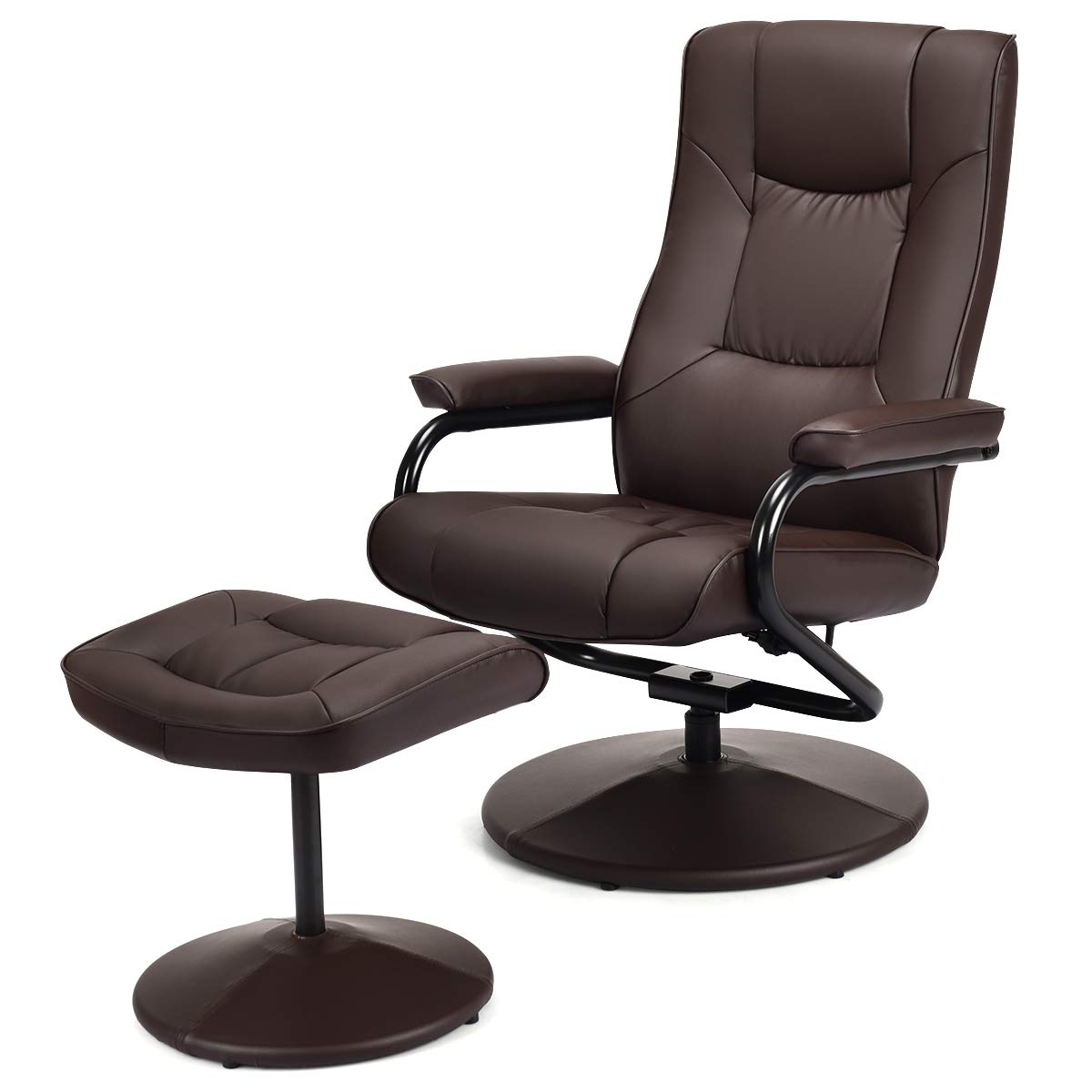 KOMFOTT Recliner Chair w/Ottoman, 360 Degree Swivel PU Leather Armchair w/Footrest