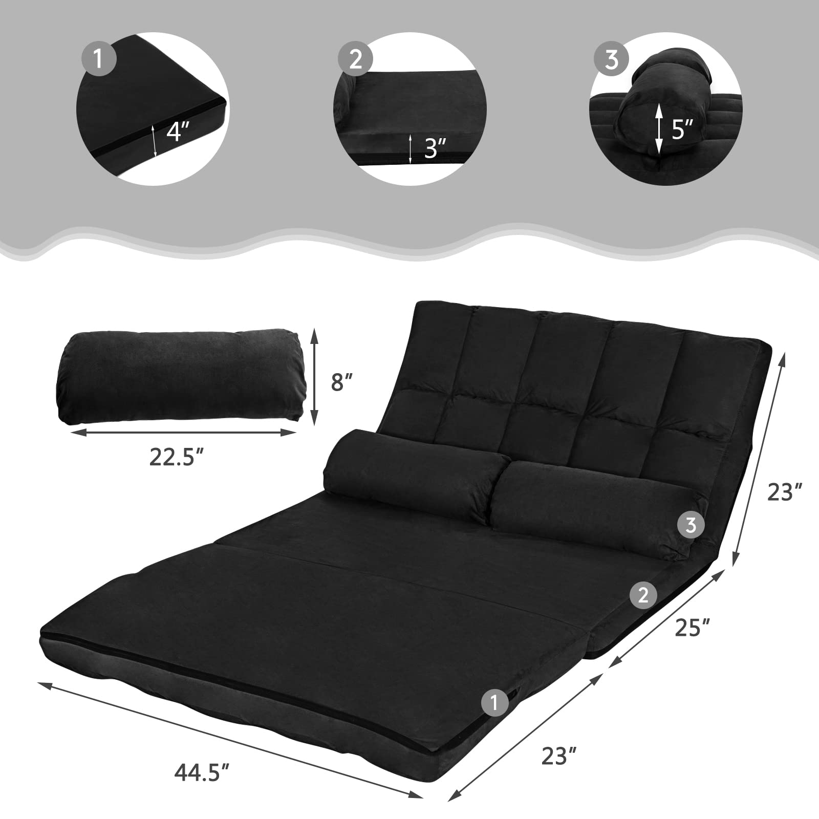 KOMFOTT Various Colours Available 6-Position Adjustable Floor Sofa with 2 Pillows