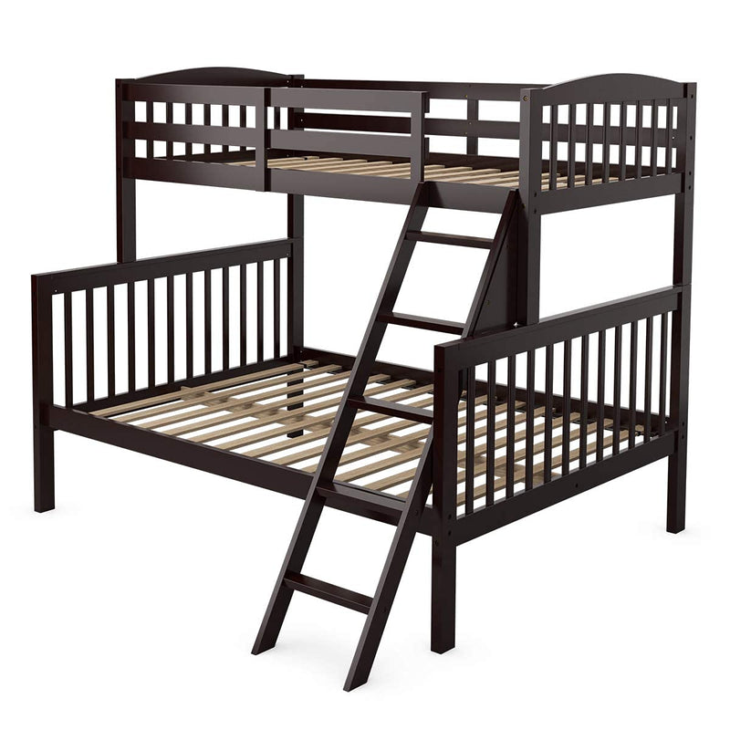 Solid Rubber Wood Bunk Loft Bed Frame with Ladder and Guardrail, for Teens and Kids