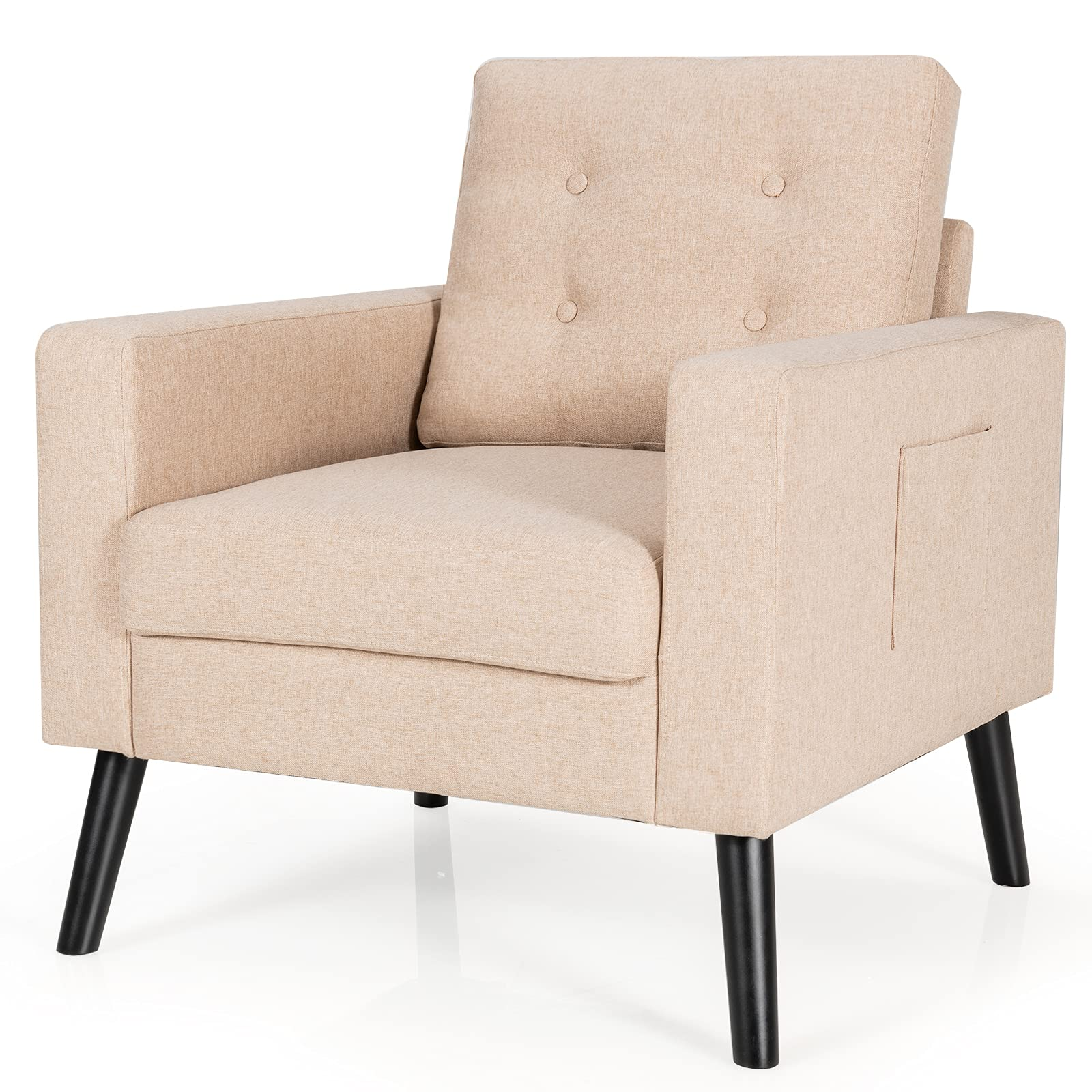 KOMFOTT Linen Fabric Armchairs with Side Pockets and Wood Legs | Modern Accent Chair