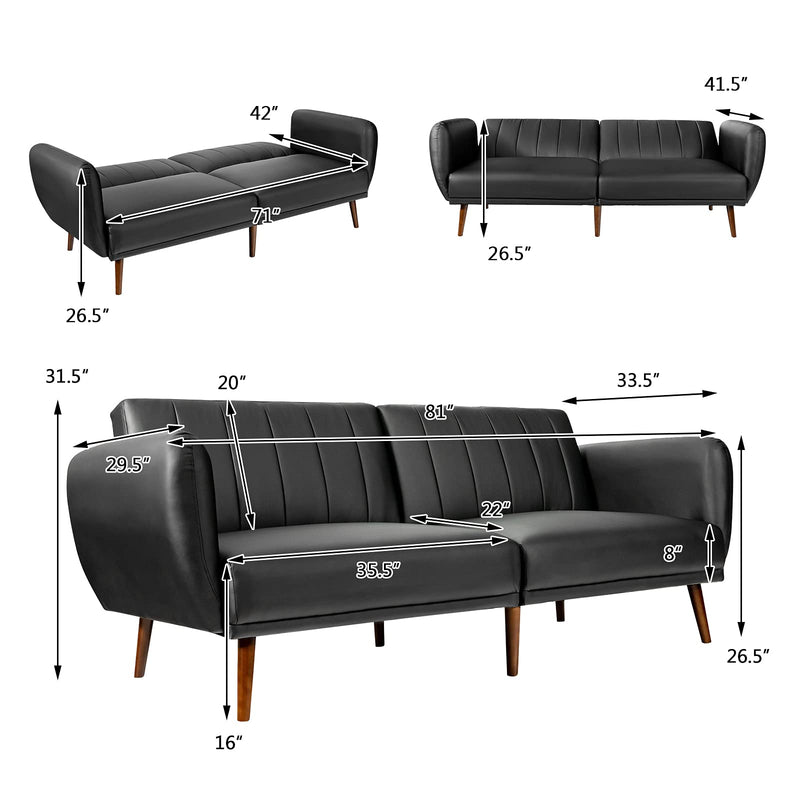 KOMFOTT 3 Seat Convertible Futon Sofa with High-Density Sponge & Adjustable Backrest