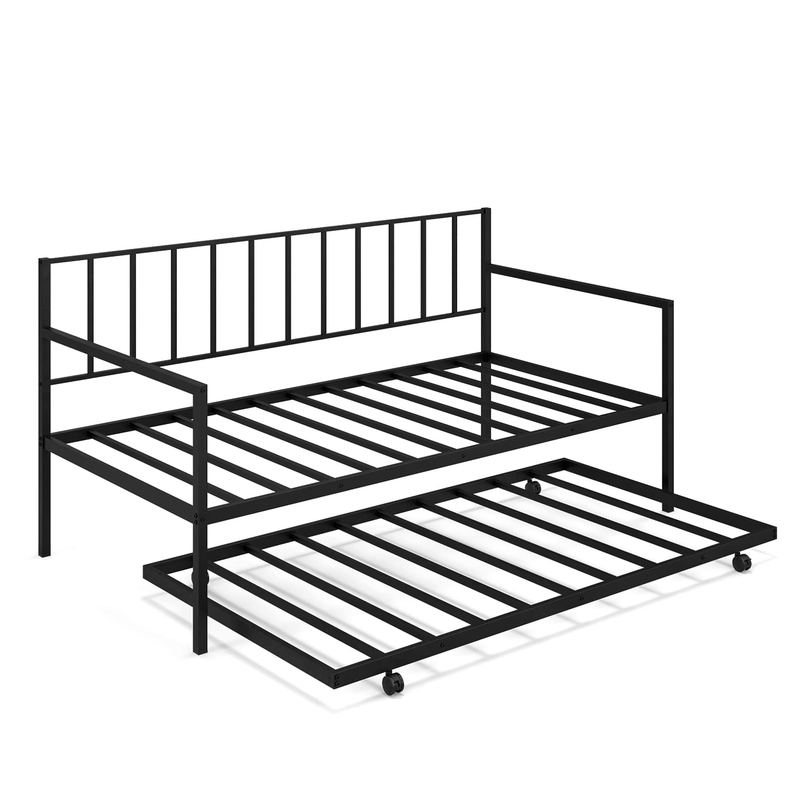 KOMFOTT Twin Metal Daybed with Trundle, Metal Slats Support Sofa Bed