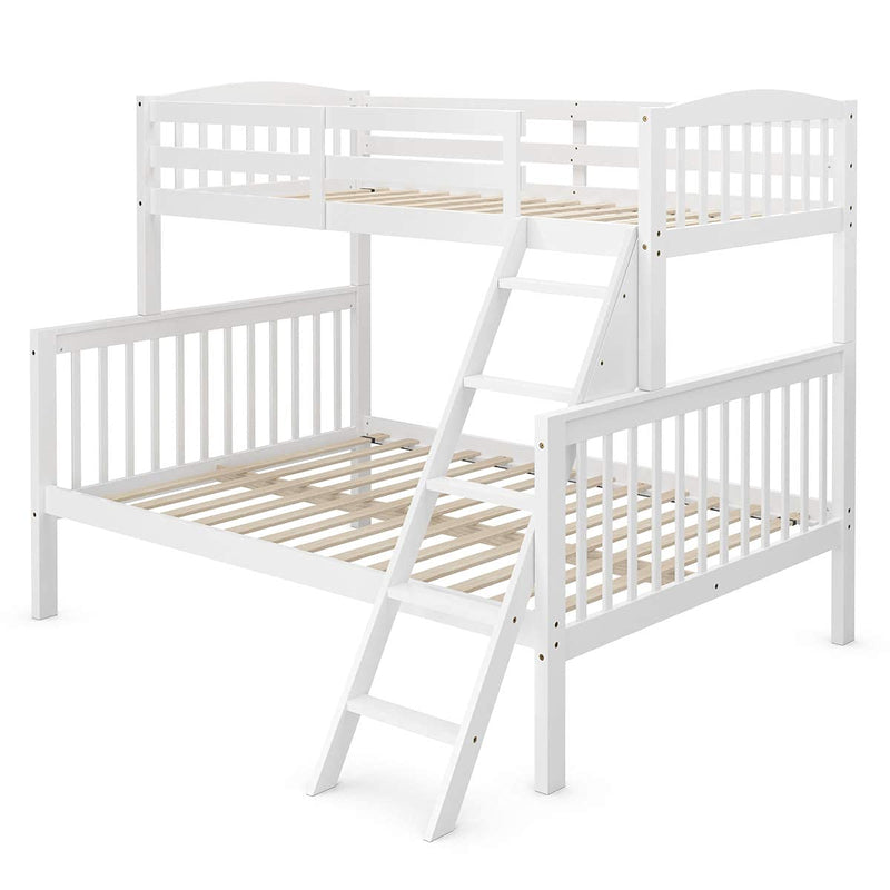 KOMFOTT Solid Rubber Wood Bunk Loft Bed Frame with Ladder and Guardrail, for Teens and Kids