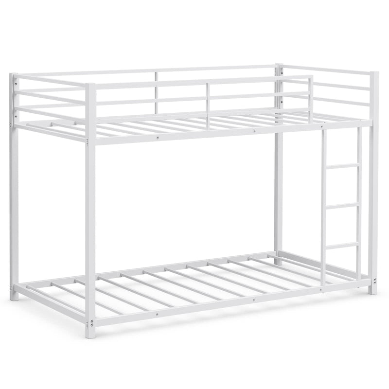 KOMFOTT Bunk Bed Twin Over Twin Metal Bed - Sturdy Steel Bed Frame with Stairs and Guard Rails Heavy Duty Space