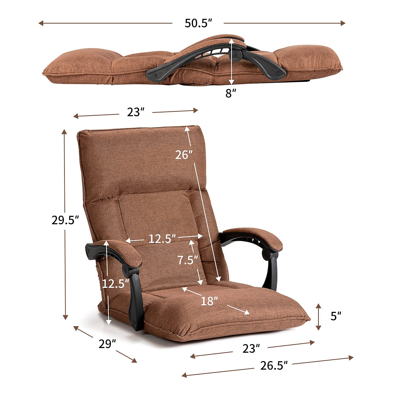 KOMFOTT Adjustable Floor Chair Lazy Sofa Chair, 14-Position Adjusting Backrest Headrest Waist Pillow