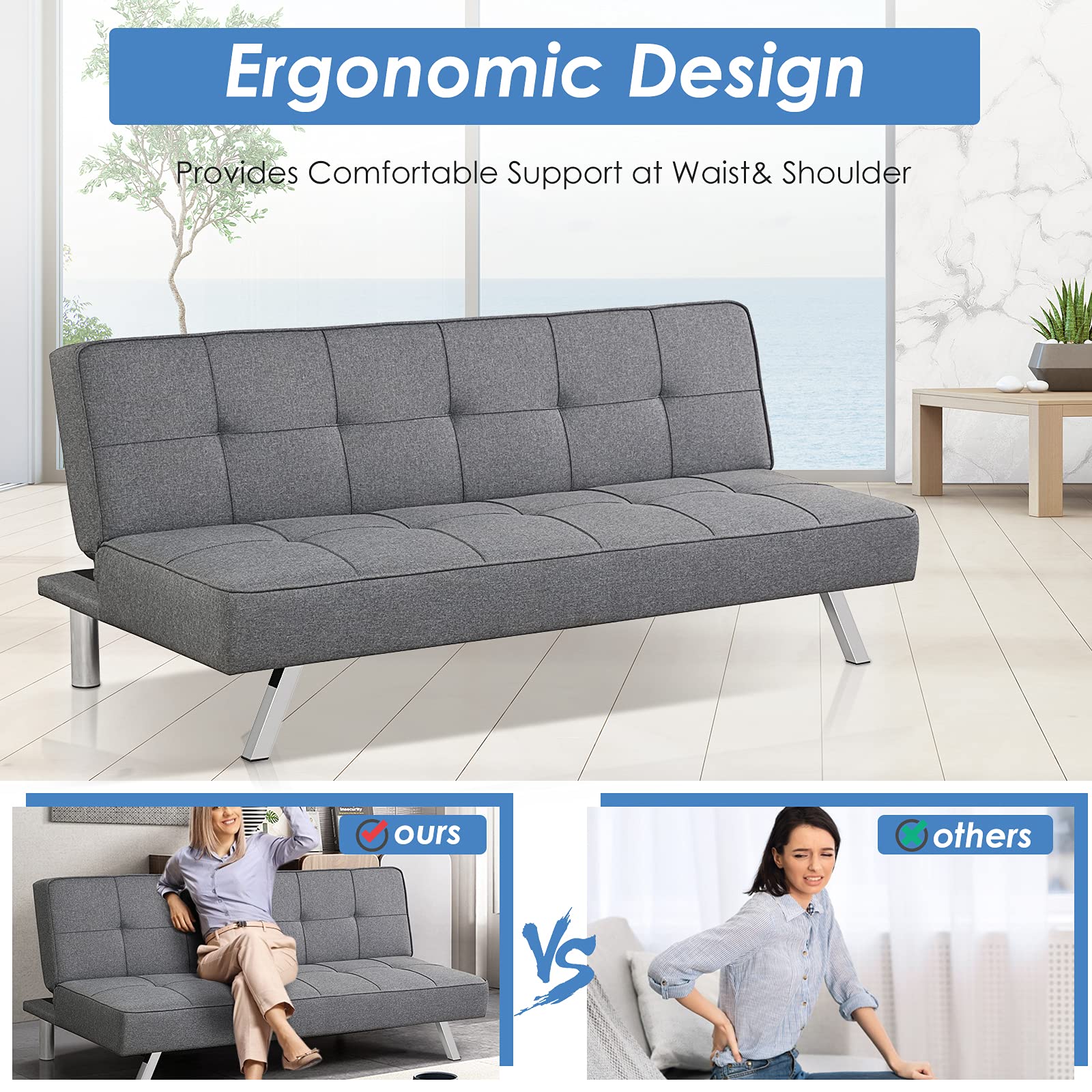 KOMFOTT 3 Seater Convertible Sofa Bed with 3 Adjustable Angles